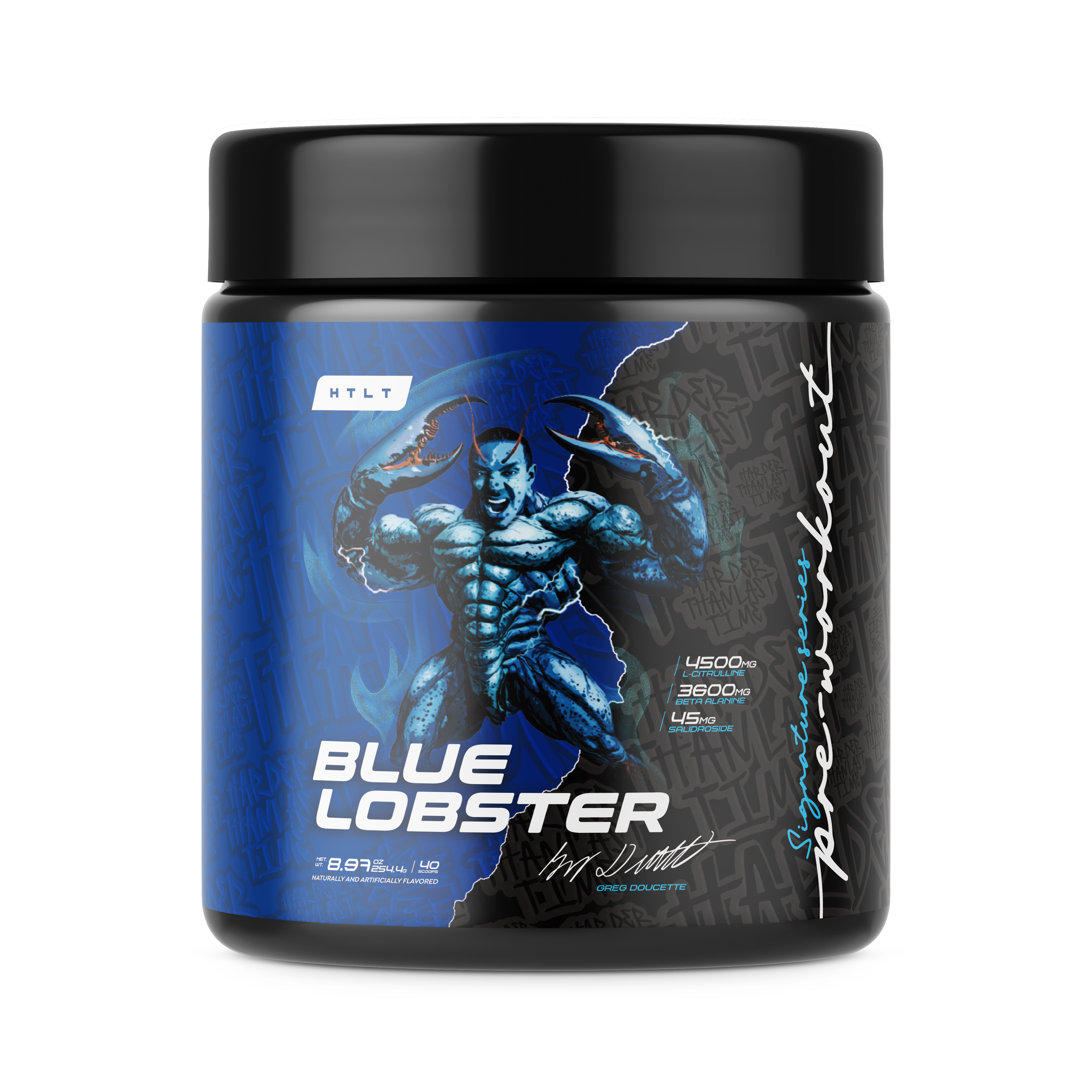 Supplement container with Blue Lobster branding on a white background
