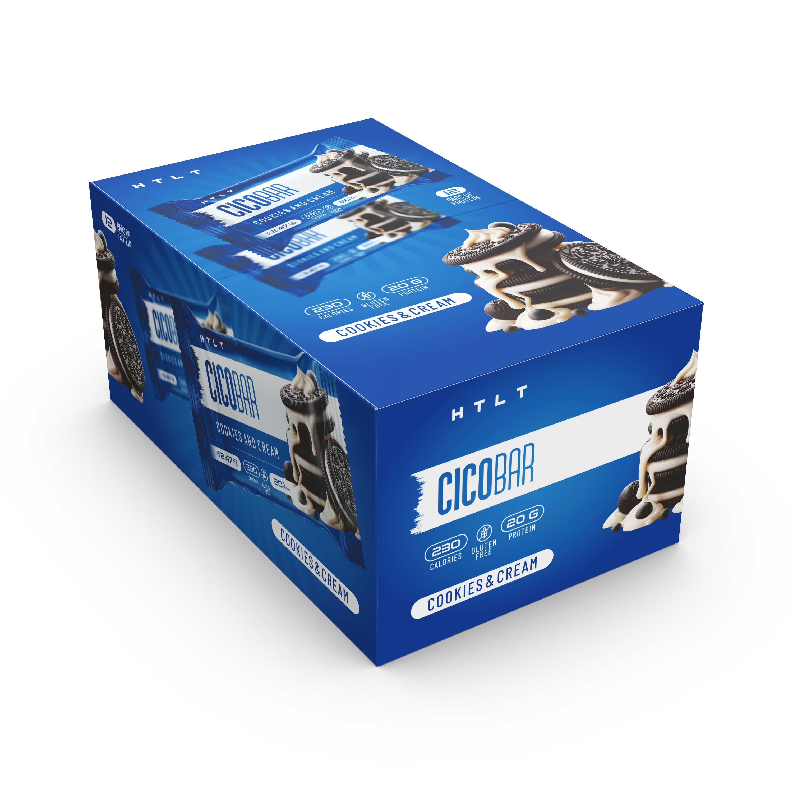 Box of CicoBar Cookies & Cream flavor on a white background