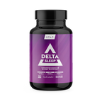 Purple supplement bottle labeled 'Delta Sleep' on a white background