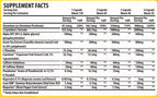 Supplement facts label with various nutrients and their amounts per serving.