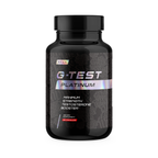Black supplement bottle labeled 'G-Test Platinum' on a white background
