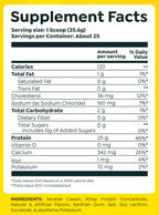 Supplement facts label with nutritional information on a yellow background
