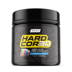 Black pre-workout supplement container with 'HTLT Hard Core 3D' branding on a white background