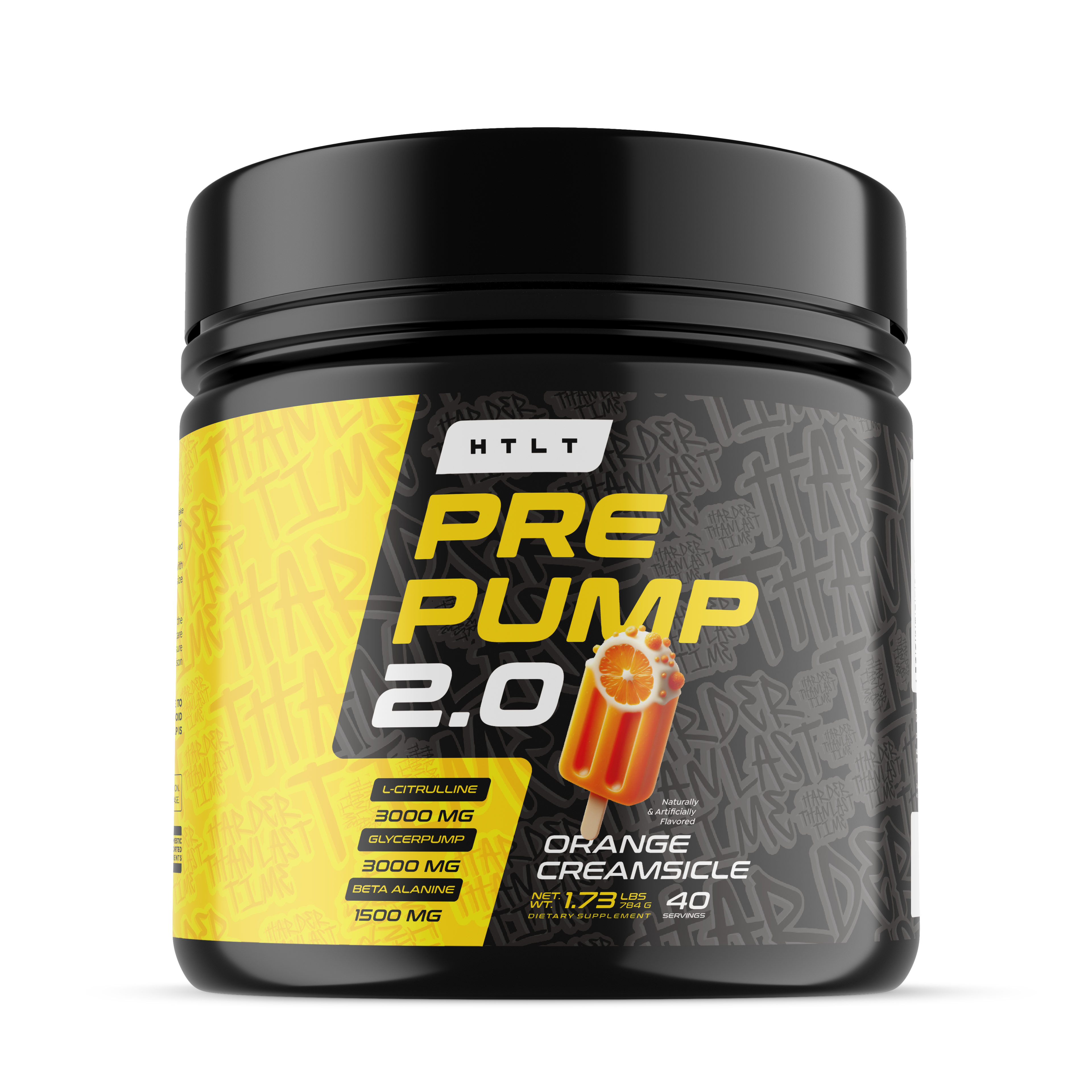 Pre workout supplement container labeled 'PRE PUMP 2.0' with orange cream flavor on a white background