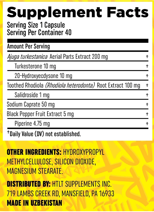 Turk Builder Max Nutriton Label