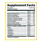 Supplement facts label with detailed nutritional information on a white background